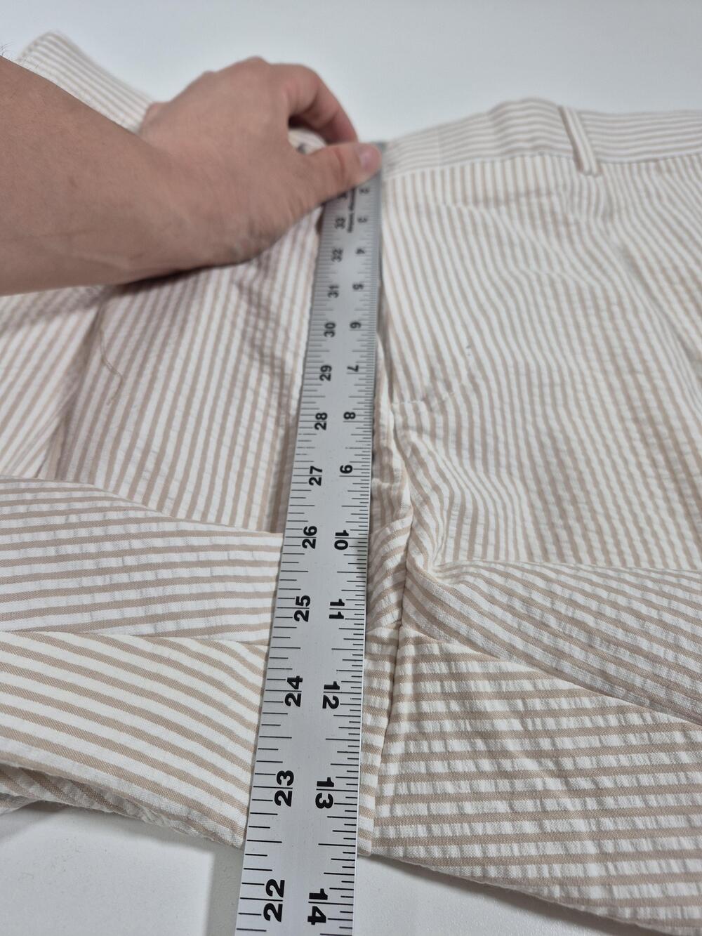 VTG Pants Mens 34x36 Beige Stripe Pleated Lined Cotton Blend Summer NWT - Picture 8 of 11